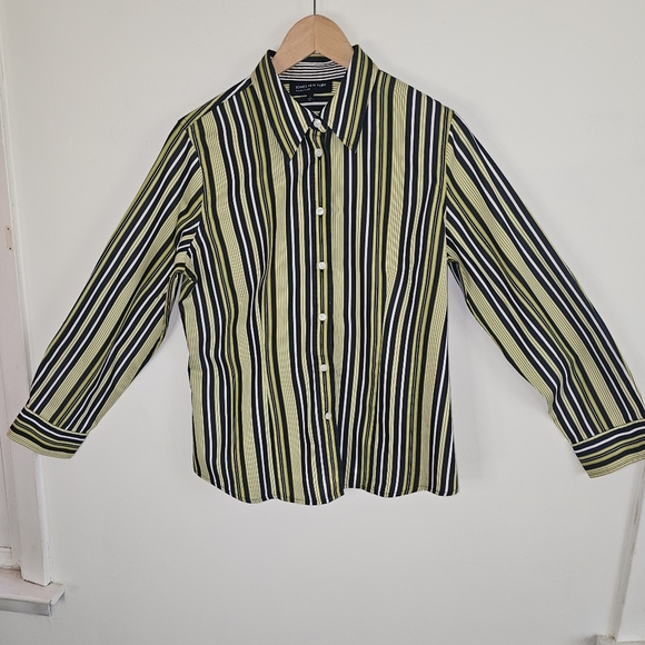 Jones New York Signature Women's Button Up Long Sleeves Stripe Shirt Size Large - Picture 1 of 5